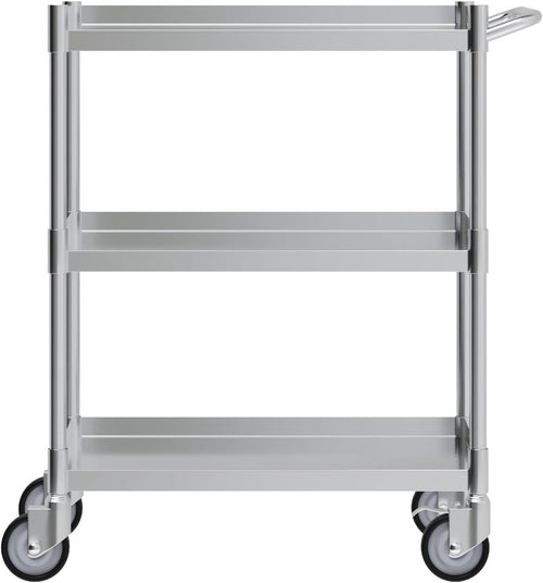 3 Shelf Stainless Steel Tubular Utility Cart | 15 in. Wide x 24 in. Long x 33 in High | Metal Utility Cart on Wheels with Handle | NSF
