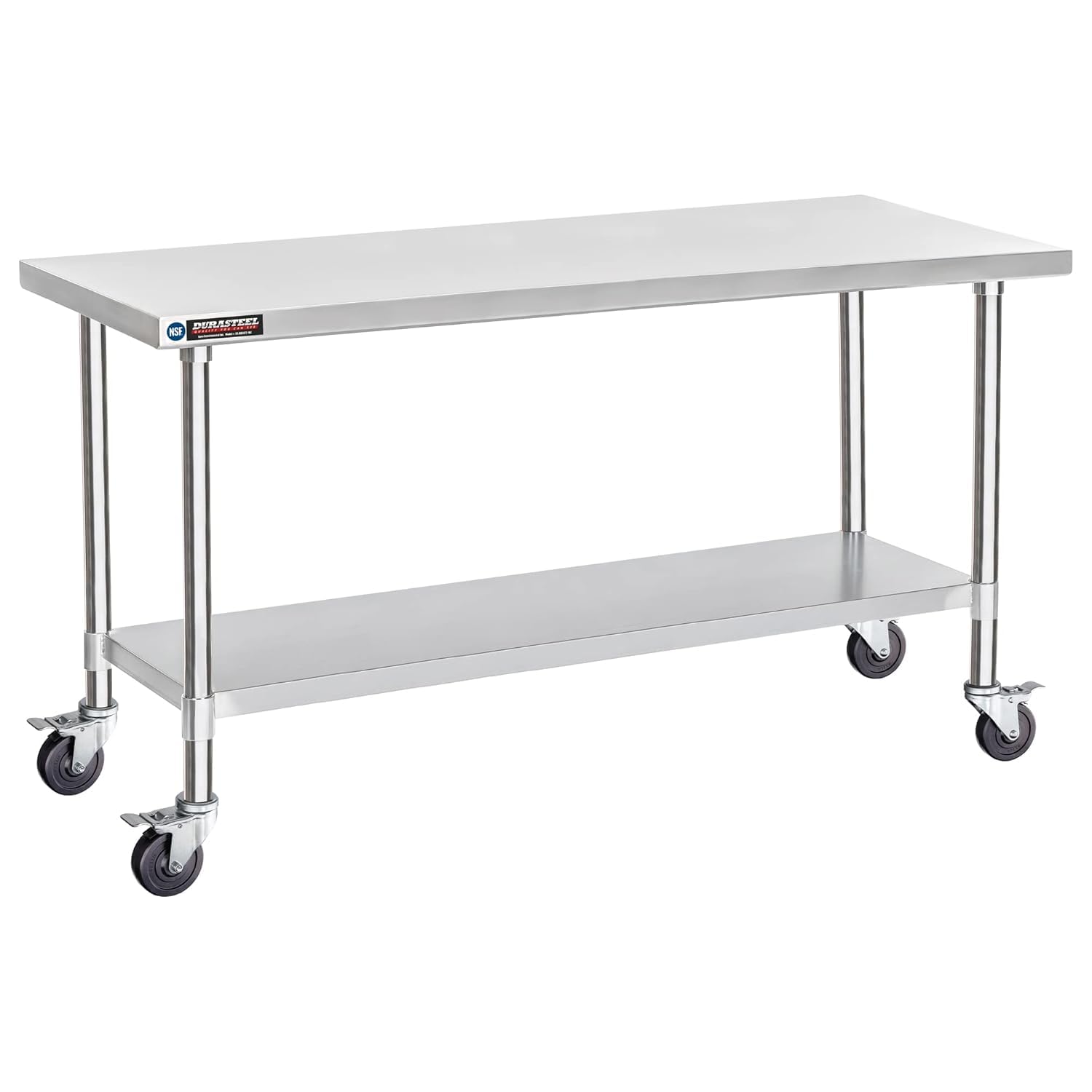 DuraSteel 24x12 NSF Stainless Steel Cart - Heavy Duty Rolling Food Prep Table with Undershelf - Metal Utility Cart for Commercial Restaurant Kitchen, Laundry, Side Mixer Stand