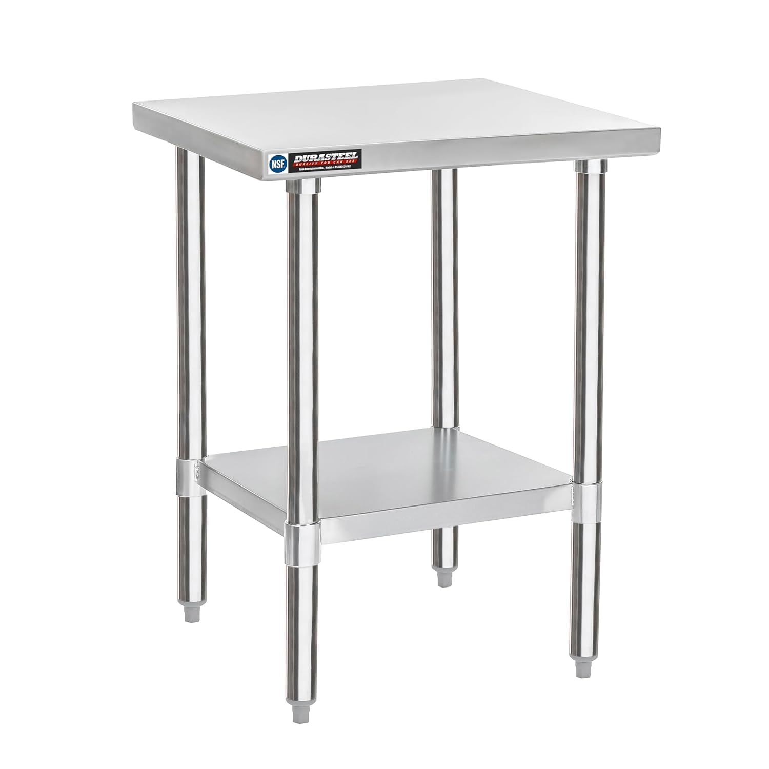 DuraSteel 24x12 NSF Stainless Steel Cart - Heavy Duty Rolling Food Prep Table with Undershelf - Metal Utility Cart for Commercial Restaurant Kitchen, Laundry, Side Mixer Stand