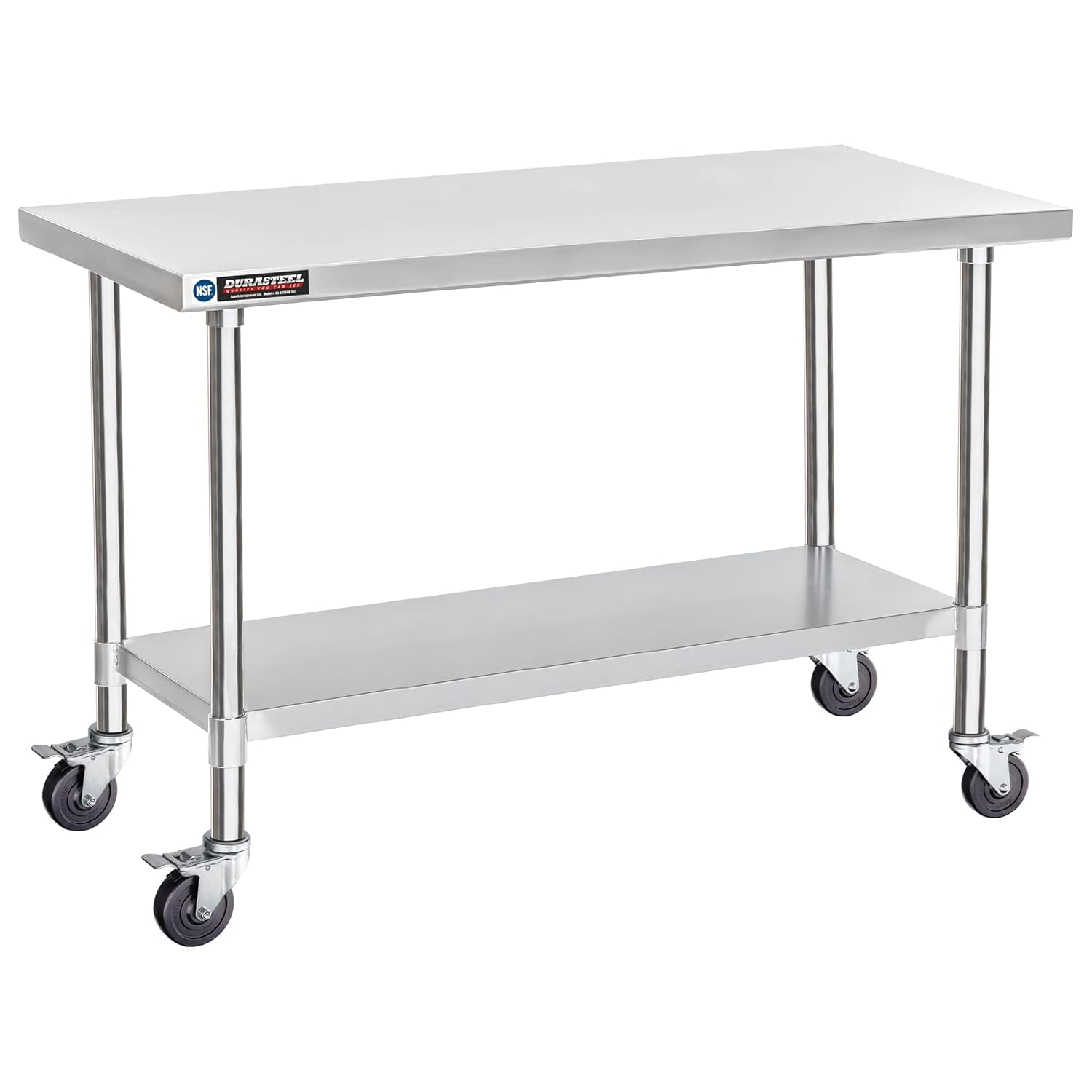 DuraSteel 24x12 NSF Stainless Steel Cart - Heavy Duty Rolling Food Prep Table with Undershelf - Metal Utility Cart for Commercial Restaurant Kitchen, Laundry, Side Mixer Stand