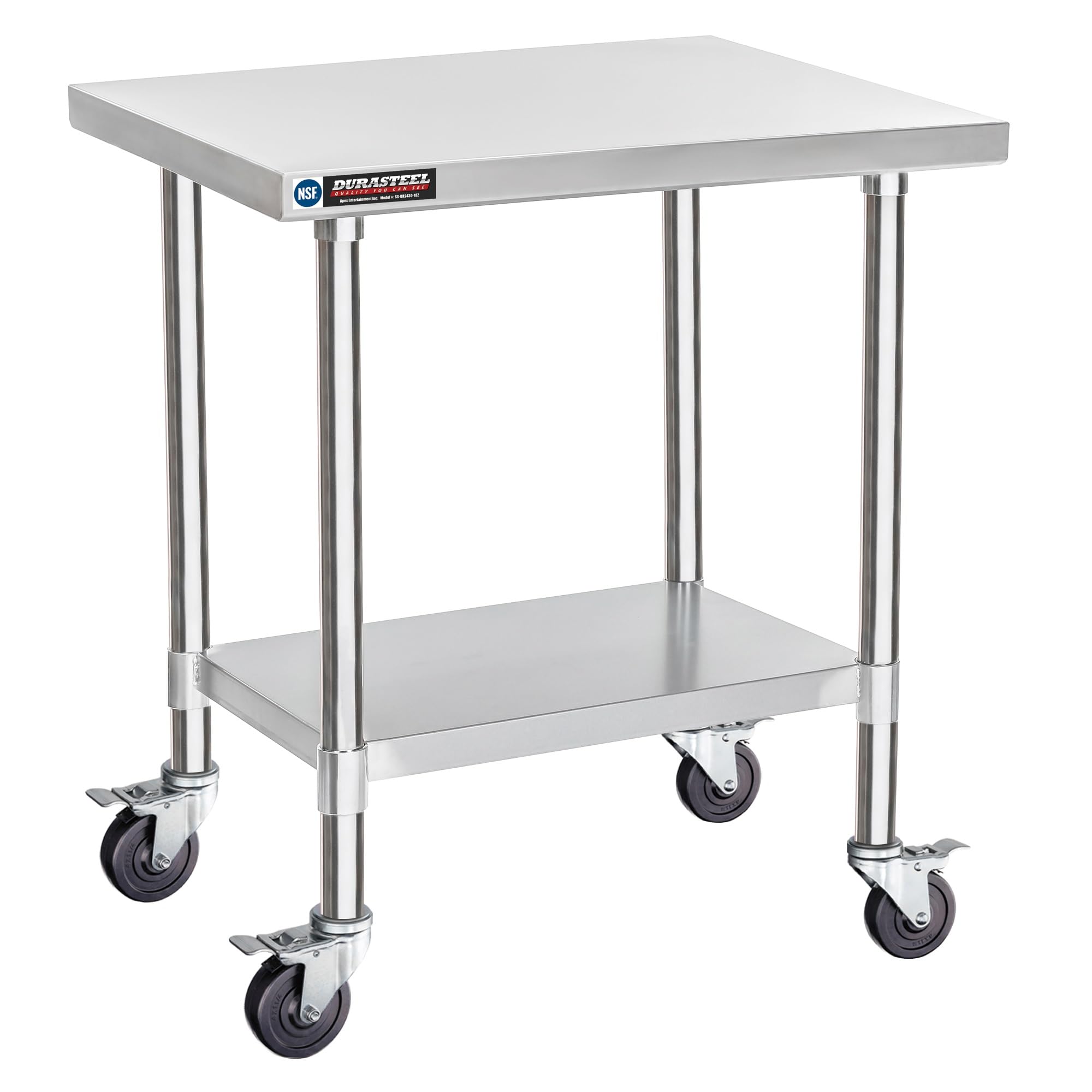 DuraSteel 24x12 NSF Stainless Steel Cart - Heavy Duty Rolling Food Prep Table with Undershelf - Metal Utility Cart for Commercial Restaurant Kitchen, Laundry, Side Mixer Stand