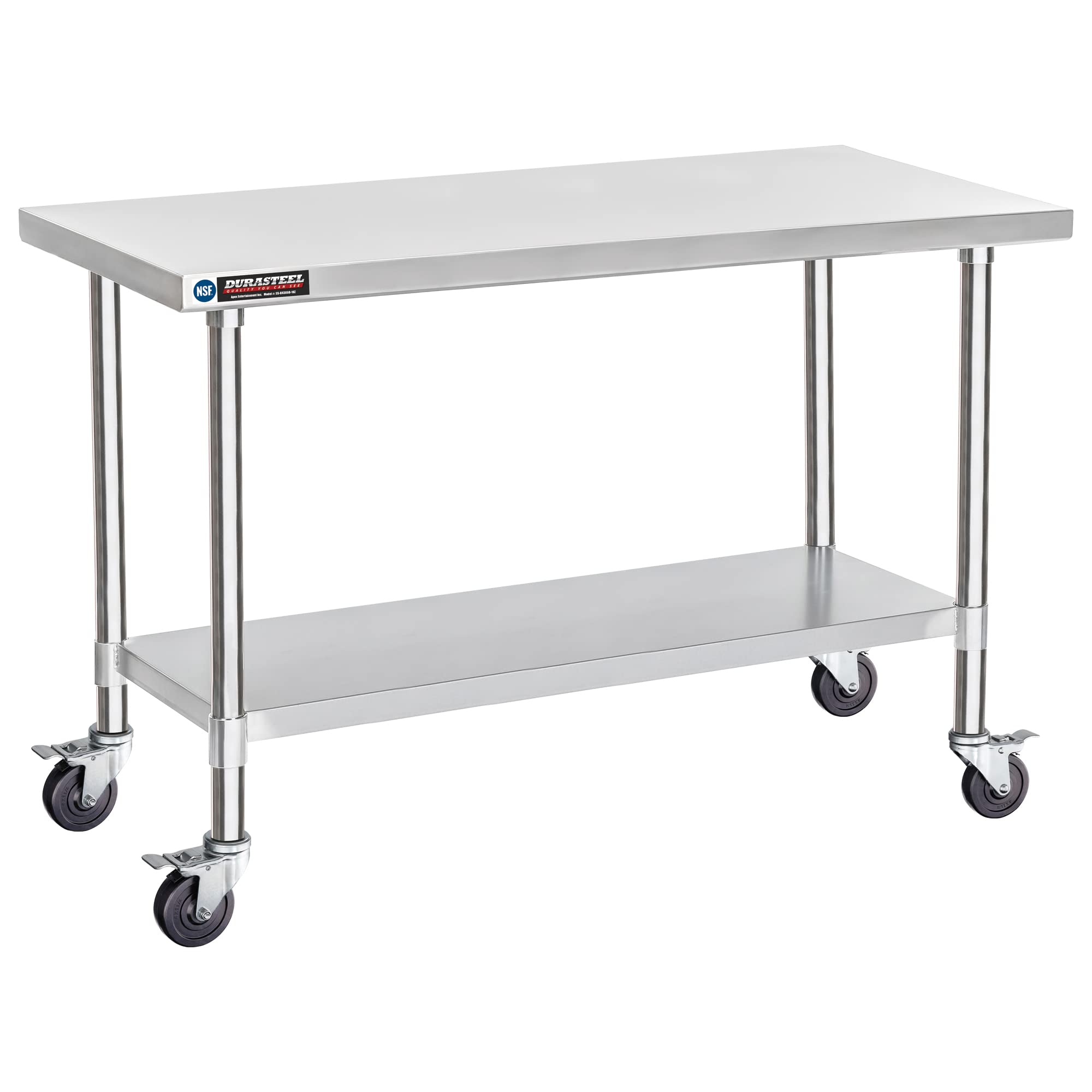 DuraSteel 24x12 NSF Stainless Steel Cart - Heavy Duty Rolling Food Prep Table with Undershelf - Metal Utility Cart for Commercial Restaurant Kitchen, Laundry, Side Mixer Stand
