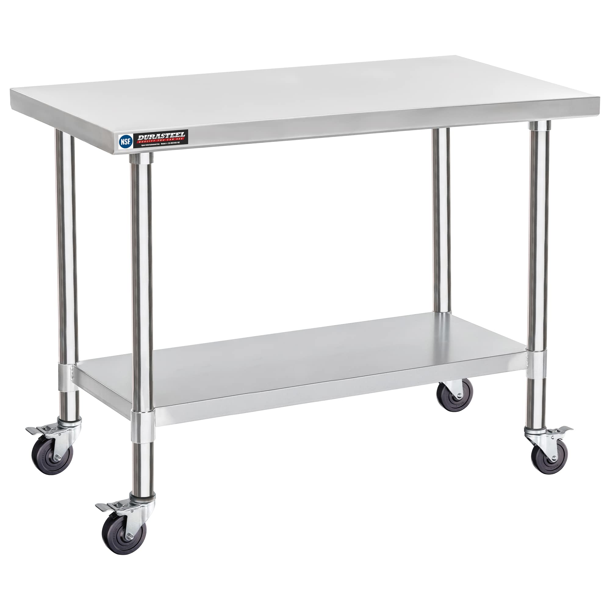 DuraSteel 24x12 NSF Stainless Steel Cart - Heavy Duty Rolling Food Prep Table with Undershelf - Metal Utility Cart for Commercial Restaurant Kitchen, Laundry, Side Mixer Stand