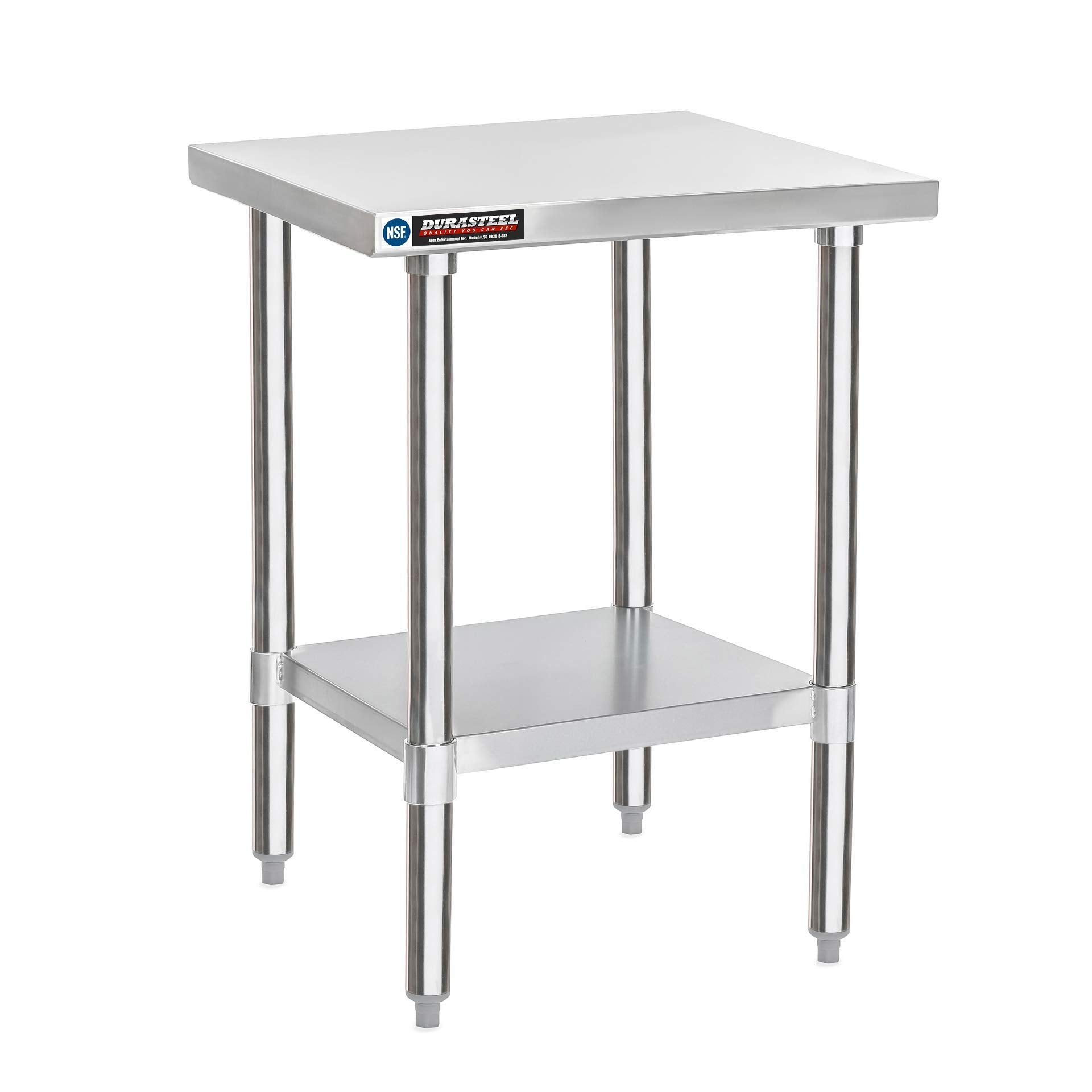 DuraSteel 24x12 NSF Stainless Steel Cart - Heavy Duty Rolling Food Prep Table with Undershelf - Metal Utility Cart for Commercial Restaurant Kitchen, Laundry, Side Mixer Stand