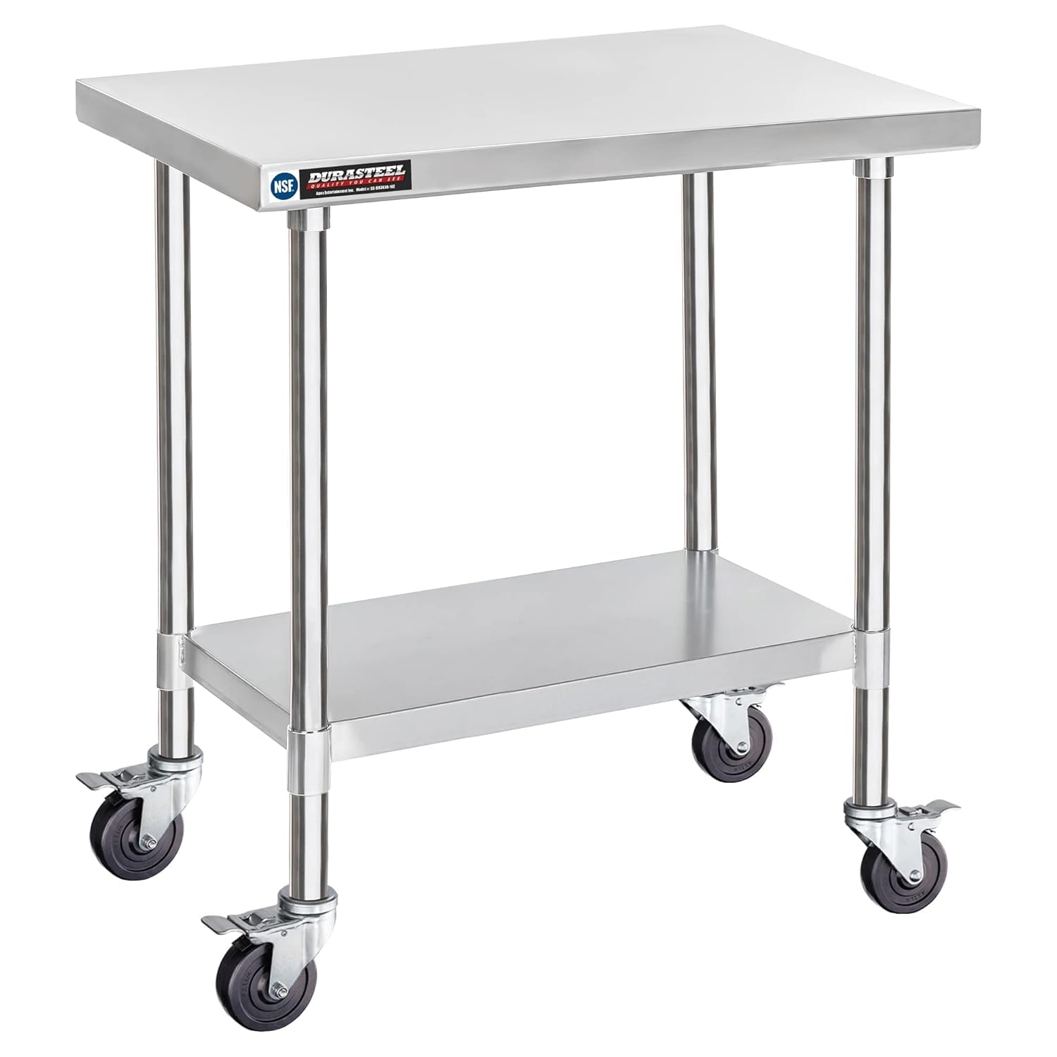 DuraSteel 24x12 NSF Stainless Steel Cart - Heavy Duty Rolling Food Prep Table with Undershelf - Metal Utility Cart for Commercial Restaurant Kitchen, Laundry, Side Mixer Stand