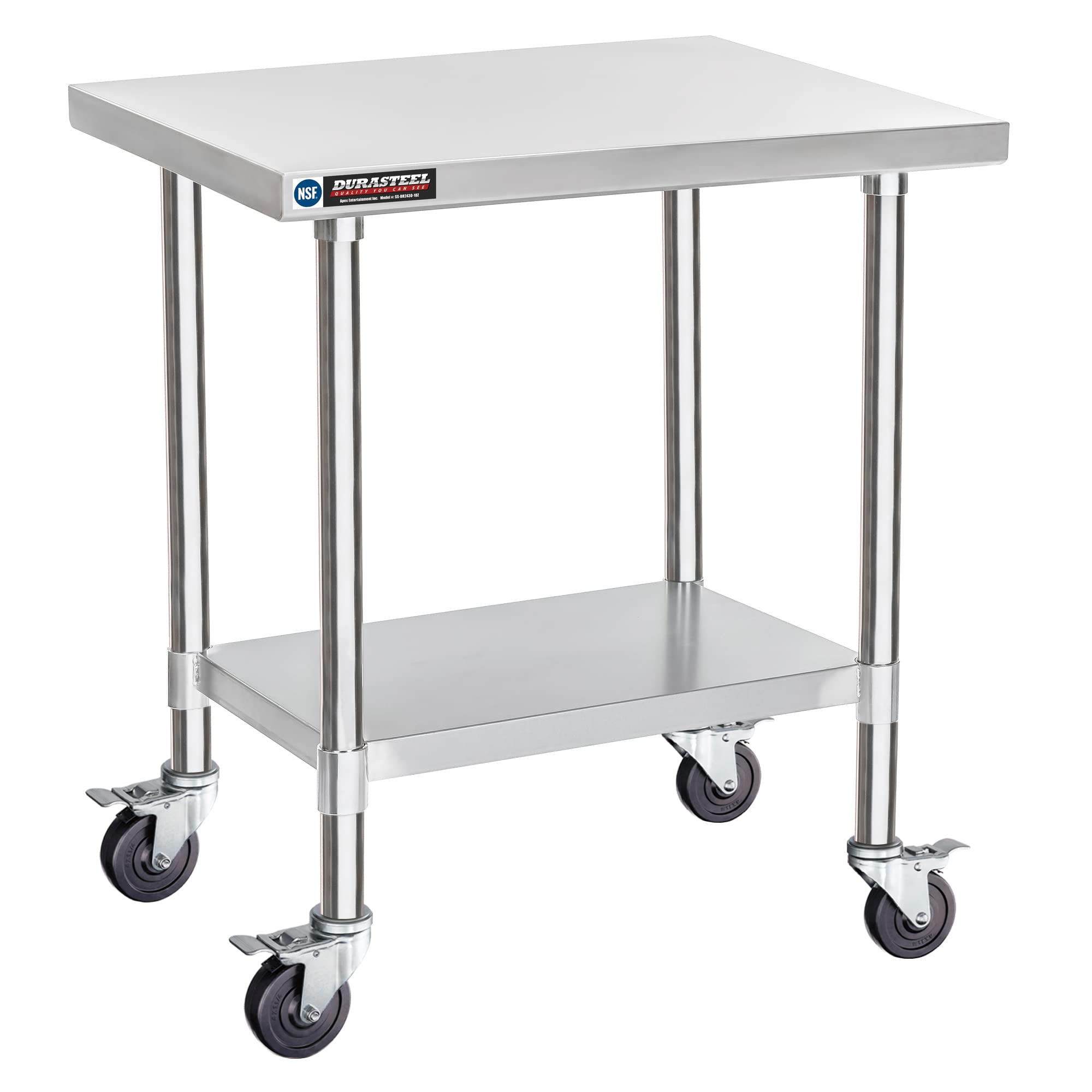 DuraSteel 24x12 NSF Stainless Steel Cart - Heavy Duty Rolling Food Prep Table with Undershelf - Metal Utility Cart for Commercial Restaurant Kitchen, Laundry, Side Mixer Stand