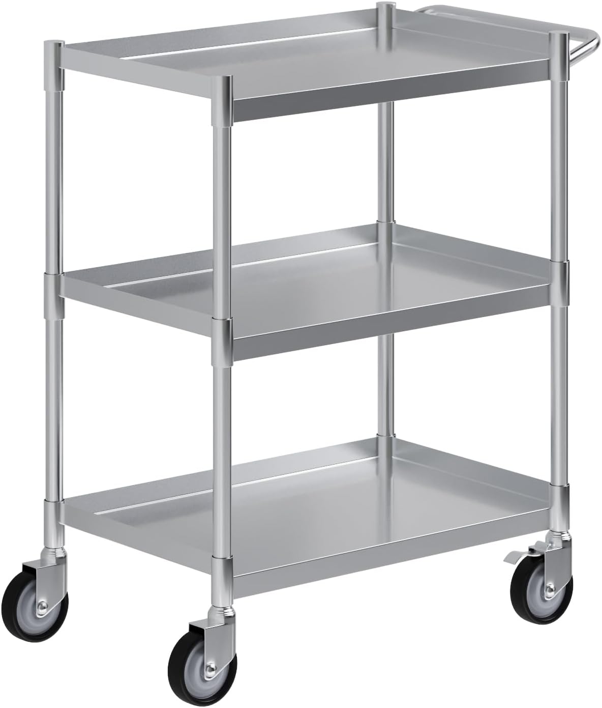 3 Shelf Stainless Steel Tubular Utility Cart | 15 in. Wide x 24 in. Long x 33 in High | Metal Utility Cart on Wheels with Handle | NSF