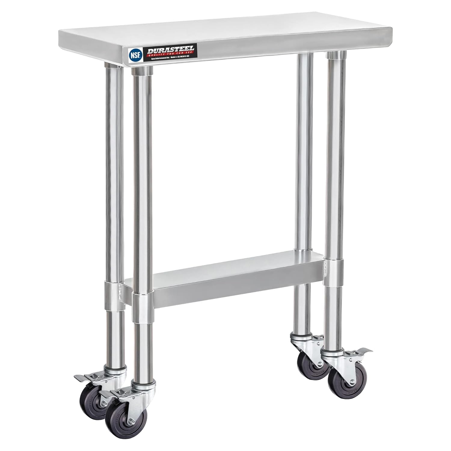 DuraSteel 24x12 NSF Stainless Steel Cart - Heavy Duty Rolling Food Prep Table with Undershelf - Metal Utility Cart for Commercial Restaurant Kitchen, Laundry, Side Mixer Stand