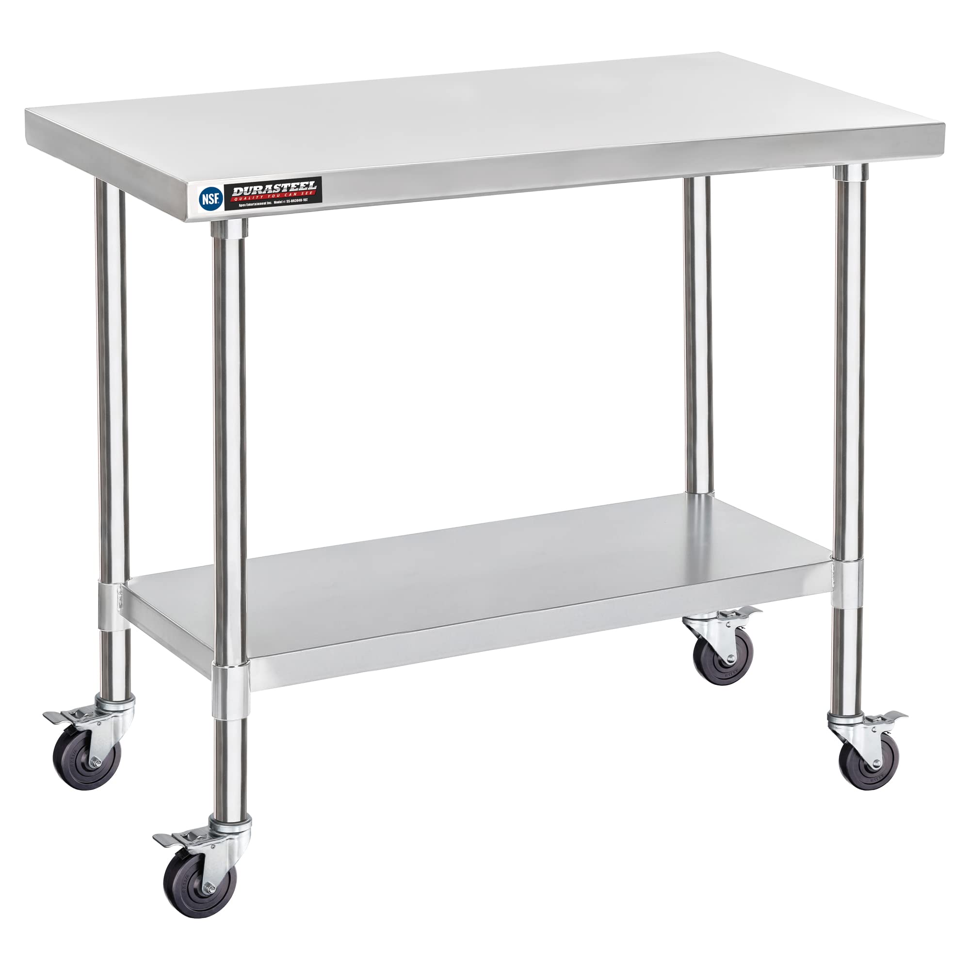 DuraSteel 24x12 NSF Stainless Steel Cart - Heavy Duty Rolling Food Prep Table with Undershelf - Metal Utility Cart for Commercial Restaurant Kitchen, Laundry, Side Mixer Stand