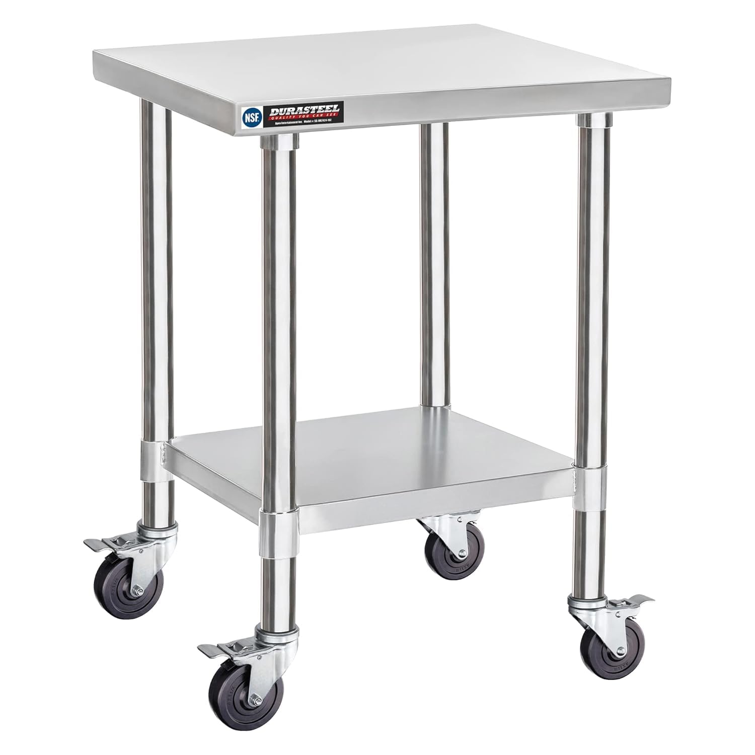 DuraSteel 24x12 NSF Stainless Steel Cart - Heavy Duty Rolling Food Prep Table with Undershelf - Metal Utility Cart for Commercial Restaurant Kitchen, Laundry, Side Mixer Stand