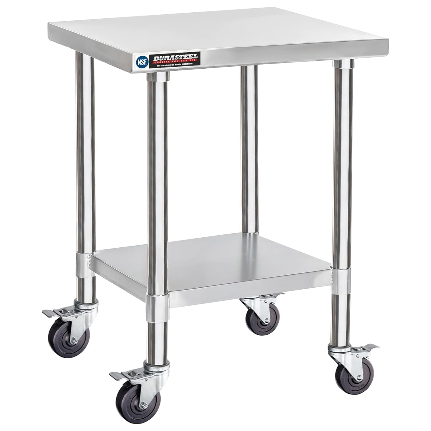 DuraSteel 24x12 NSF Stainless Steel Cart - Heavy Duty Rolling Food Prep Table with Undershelf - Metal Utility Cart for Commercial Restaurant Kitchen, Laundry, Side Mixer Stand