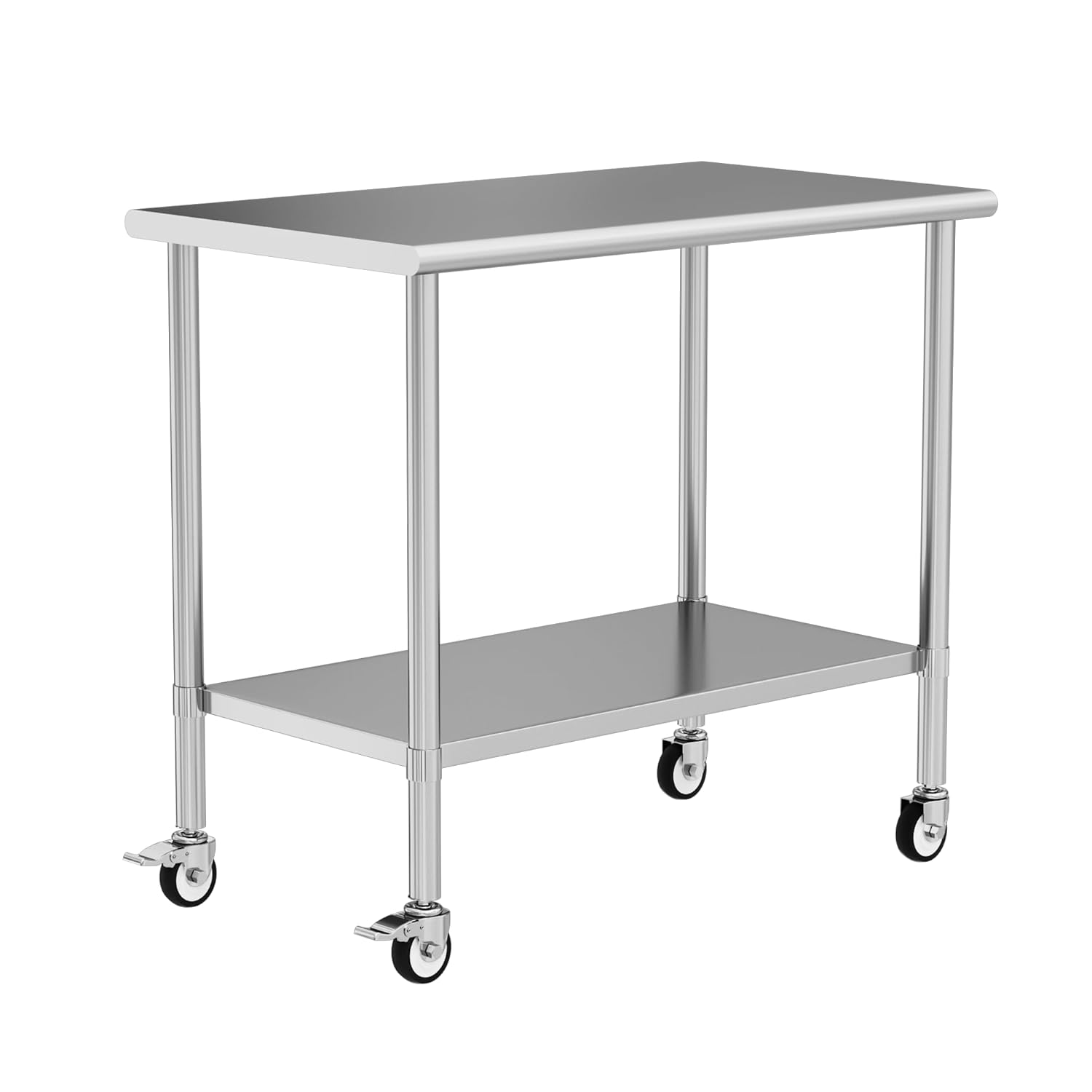 Stainless Steel Work Table with Wheels, 24x48 Inch NSF Kitchen Prep Table with Adjustable Undershelf for Commercial Restaurant, Garage, Outdoor BBQ