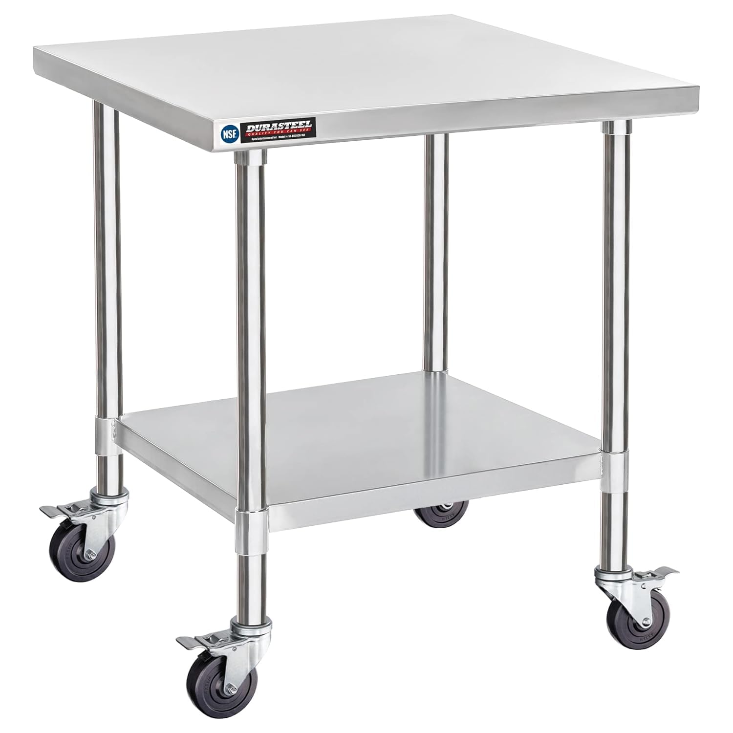 DuraSteel 24x12 NSF Stainless Steel Cart - Heavy Duty Rolling Food Prep Table with Undershelf - Metal Utility Cart for Commercial Restaurant Kitchen, Laundry, Side Mixer Stand