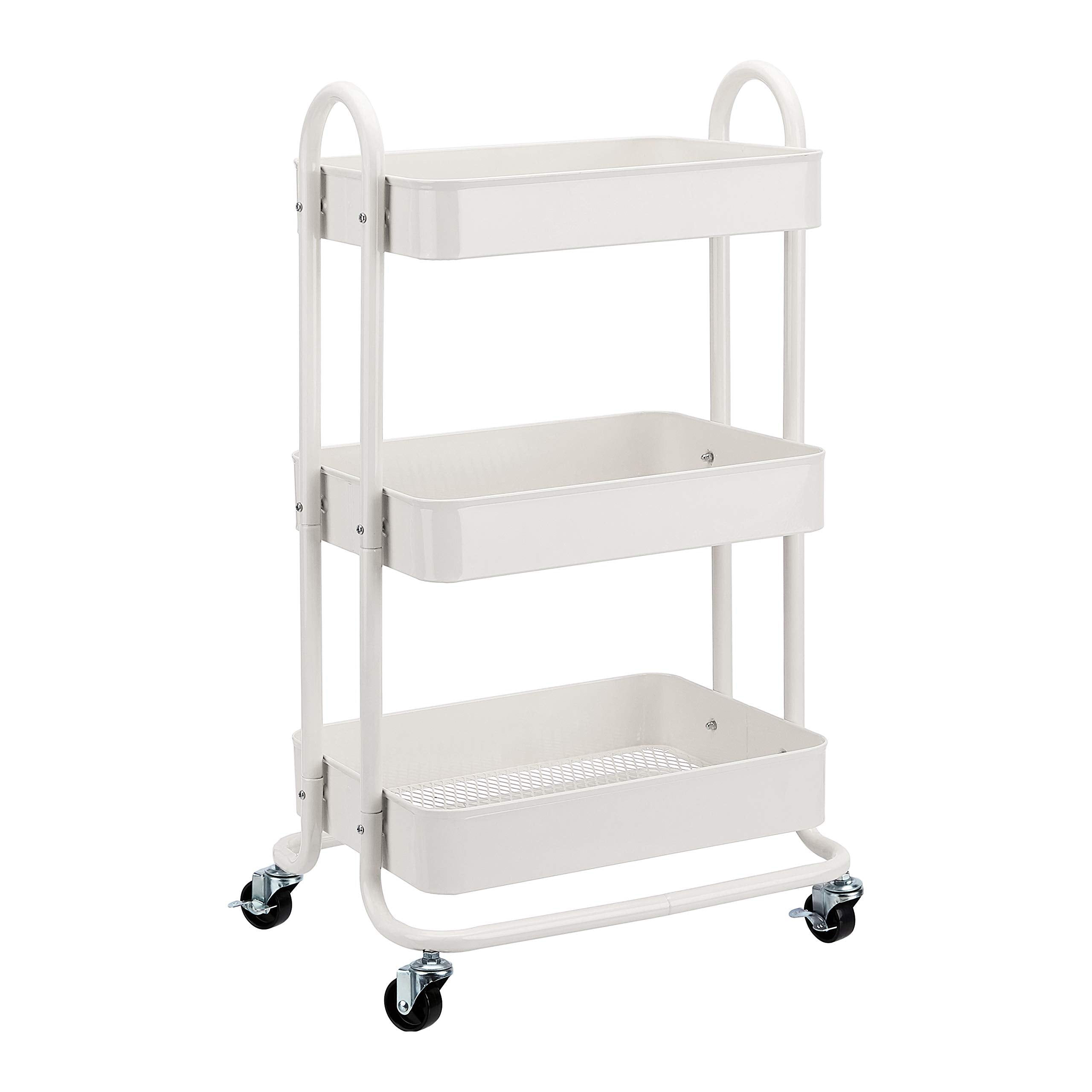 Amazon Basics 3-Tier Rolling Utility or Kitchen Cart, Lockable Wheels, Multifunctional Storage, Mobile Shelving Unit, Metal Storage Organizer, Charcoal