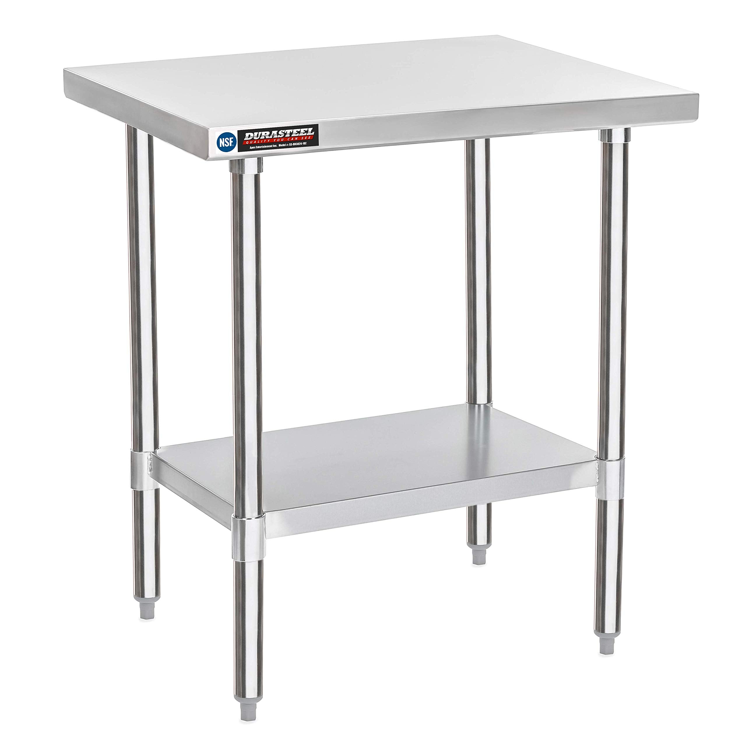 DuraSteel 24x12 NSF Stainless Steel Cart - Heavy Duty Rolling Food Prep Table with Undershelf - Metal Utility Cart for Commercial Restaurant Kitchen, Laundry, Side Mixer Stand