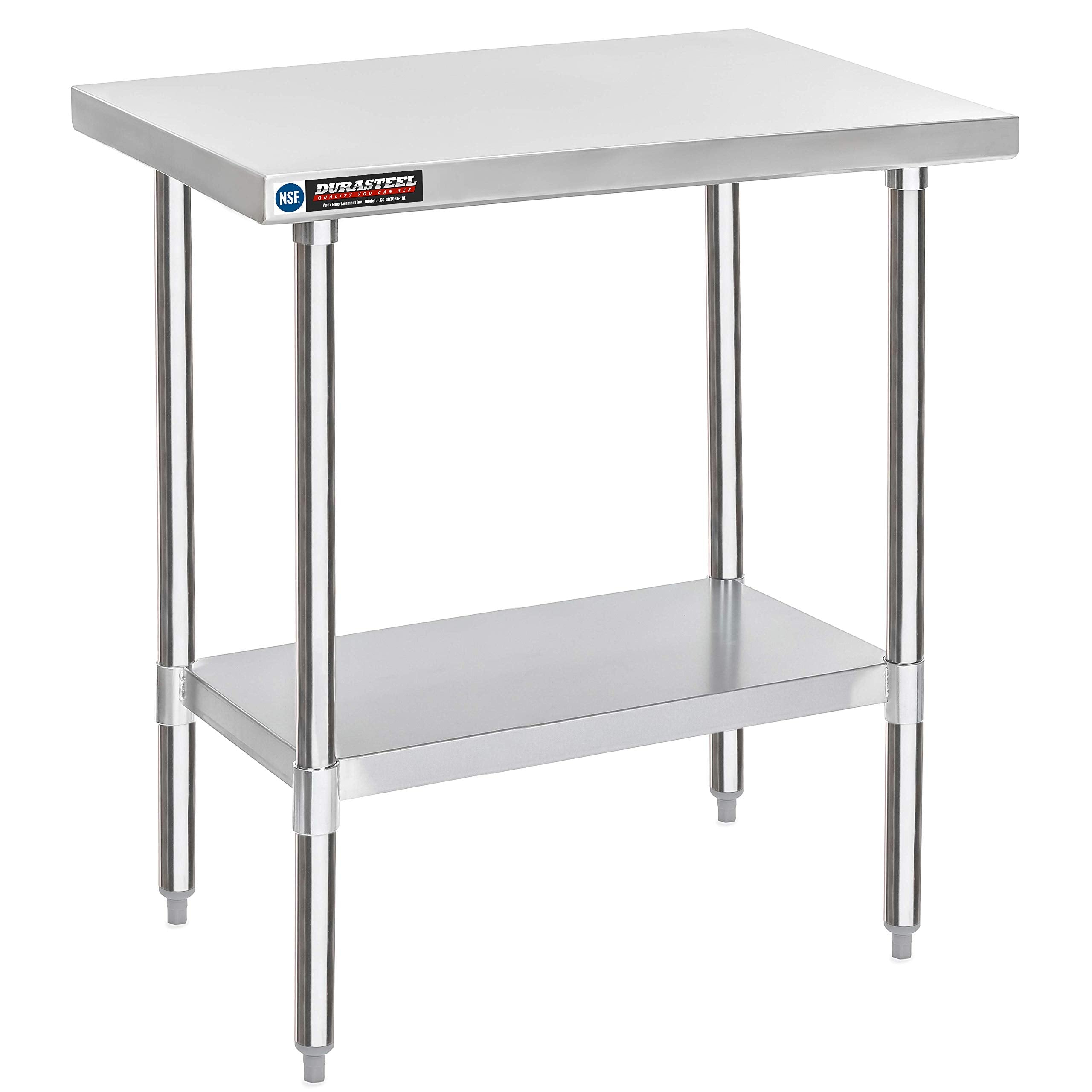 DuraSteel 30x12 NSF Stainless Steel Cart - Heavy Duty Rolling Food Prep Table with Undershelf - Metal Utility Cart for Commercial Restaurant Kitchen, Laundry, Side Mixer Stand
