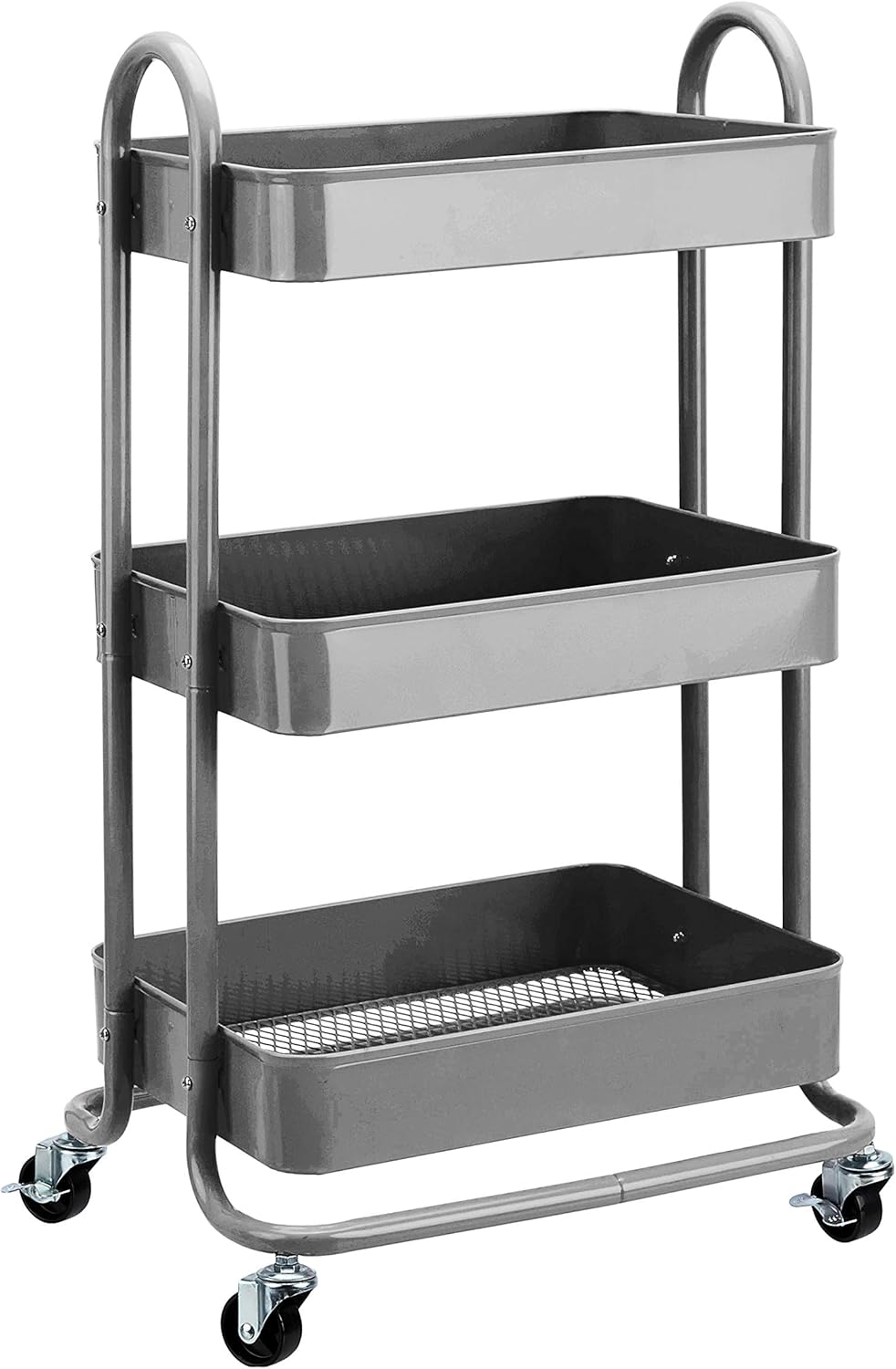 Amazon Basics 3-Tier Rolling Utility or Kitchen Cart, Lockable Wheels, Multifunctional Storage, Mobile Shelving Unit, Metal Storage Organizer, Charcoal