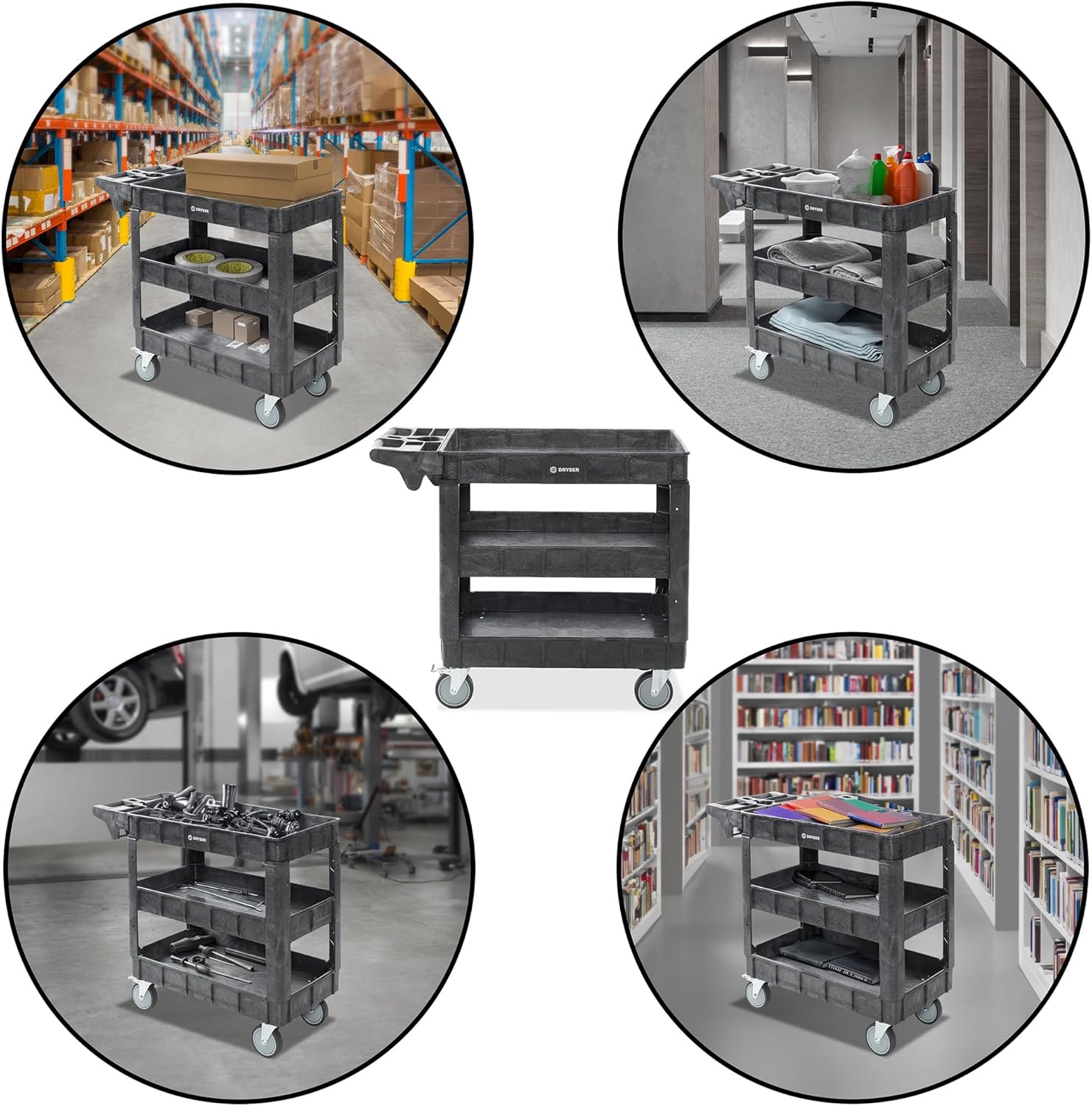 Dryser Utility Cart with Wheels, 40" x 17" Heavy Duty 550 lb. Capacity with Shelves - 3 Tier Rolling Cart with Four 5" Swivel Casters for Warehouse, Garage, Cleaning